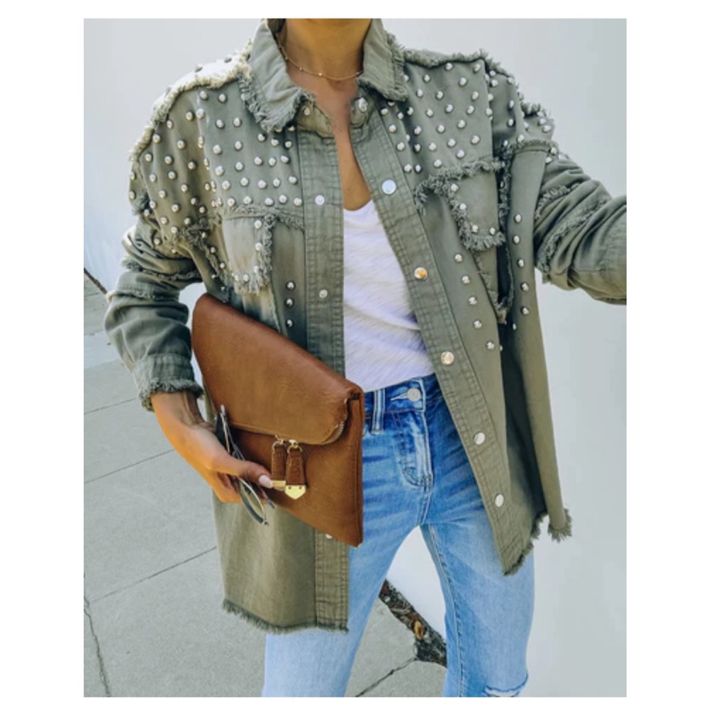 VICI Green Cotton Studded Utility Jacket